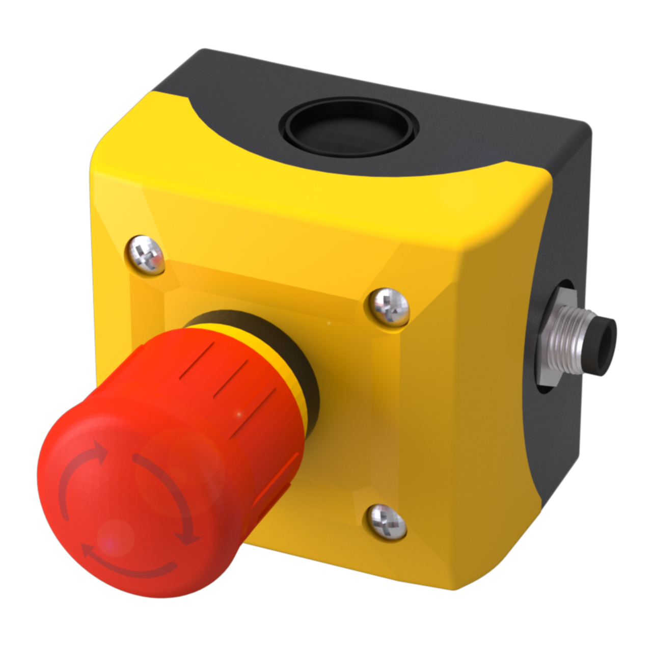 EMERGENCY STOP DEVICE, 2 X POSITIVE OPENING, A-CODED, M12 5 PIN MALE CONNECTION, RED/YELLOW, IP65, BAM02HA